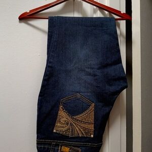 Stylish Blue Jeans with Gold Accents Offers Accepted